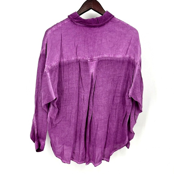 PILCRO Anthropologie Womens Relaxed Joelle Button Down Shirt Sz PM Mulberry NEW - Picture 11 of 12